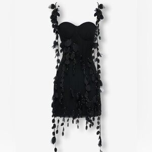 Heiress Beverly Hills Black Petal Corset & Gold Bead Mini Dress XXS Linen Look